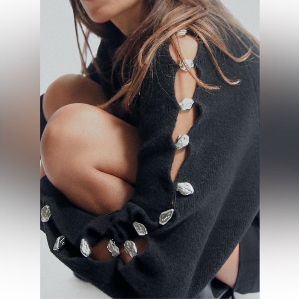 Zara Black Sweater with Silver Sleeve Accents